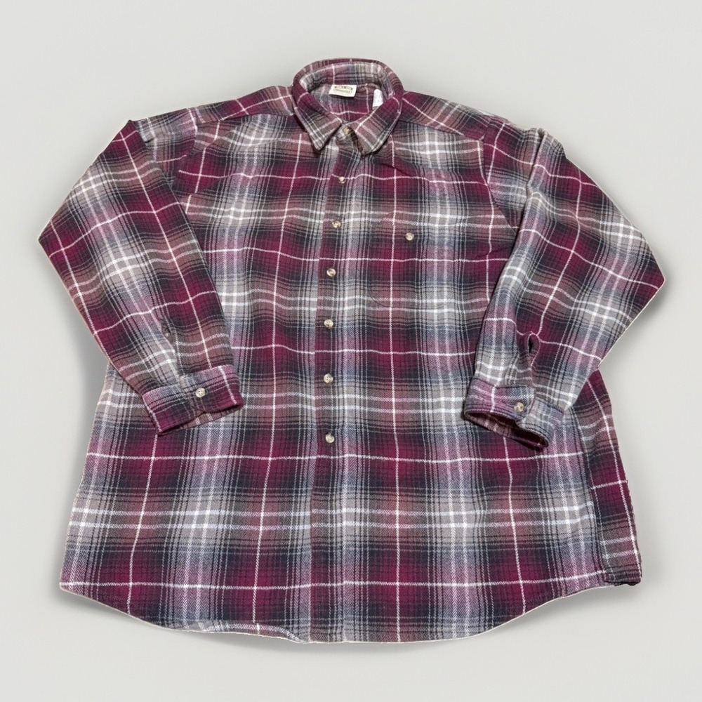 FiveBrother Flannel Shirt 2XLT Vtg Workwear Burgundy shadow plaid Made in USA